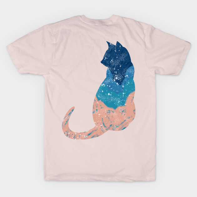 Pink And Blue Clouds Cat With color Background by missmann